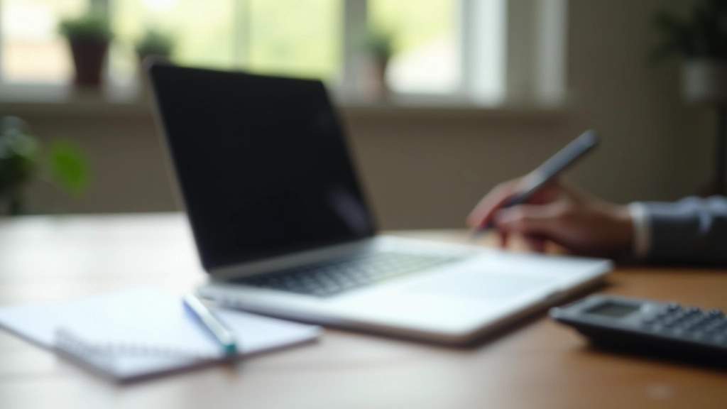 Laptop s otvorenom tabelom, kalkulator, bilježnica i kemijska olovka na stolu